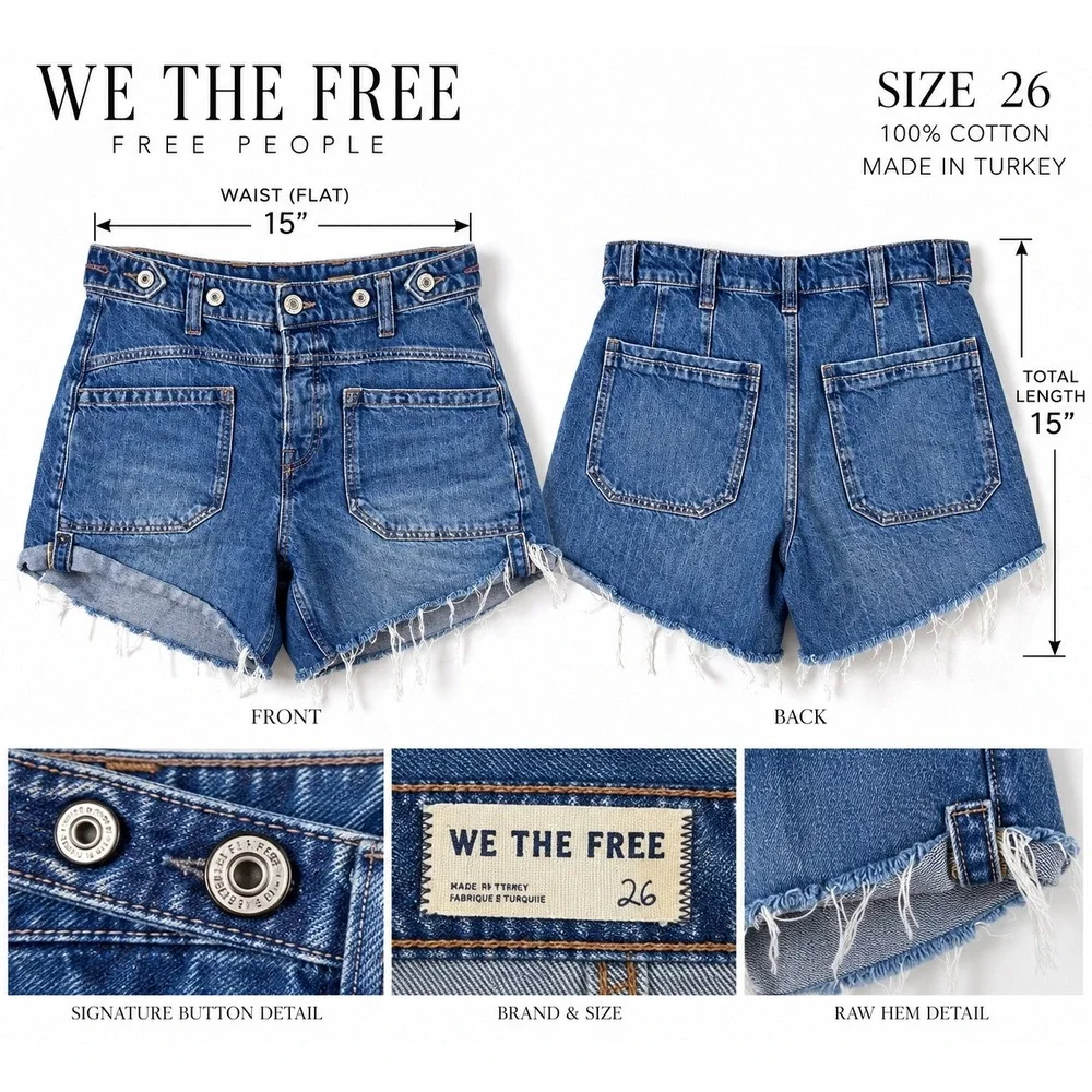 Free People We The Free Denim Shorts 26 Button Front High Rise Raw Hem Y2K